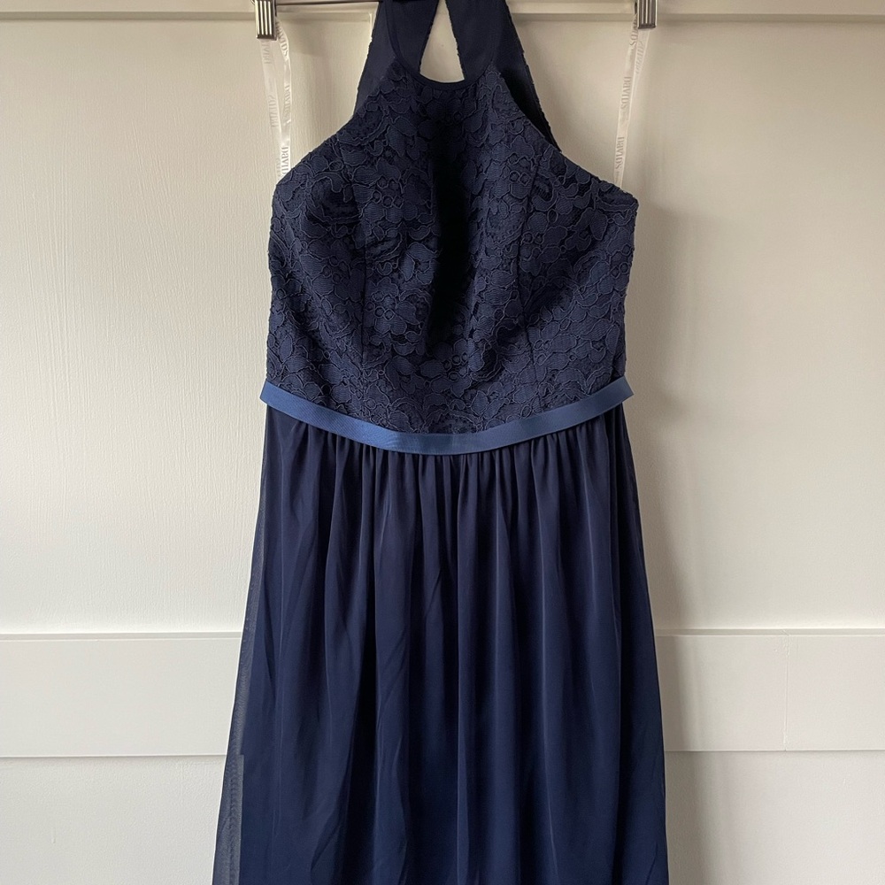 David's Bridal Navy Blue Lace Halter Dress